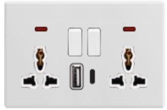 2*MF switched socket with neon+USB+type-c