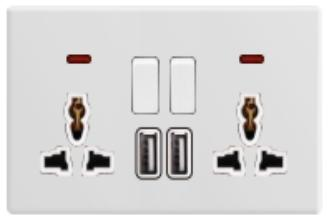2*MF switched socket with neon+2USB
