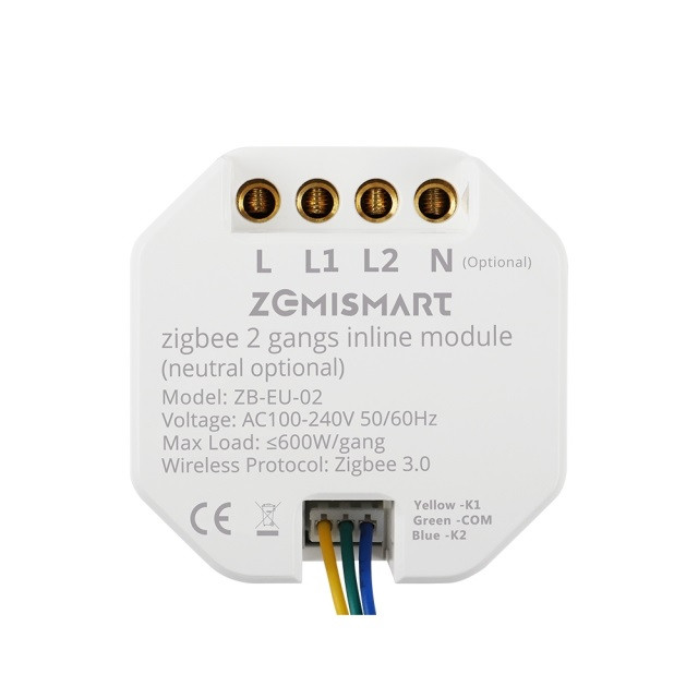 Zigbee 2 Gangs Inline Module Neutral Wire Optional App Timer Control